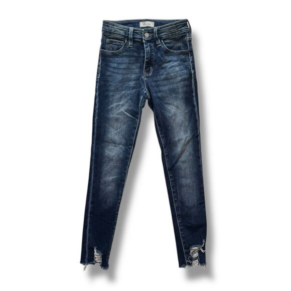 KanCan Women's Mid-Rise Ankle Skinny Jeans Size 23 Blue Distressed - Picture 1 of 10
